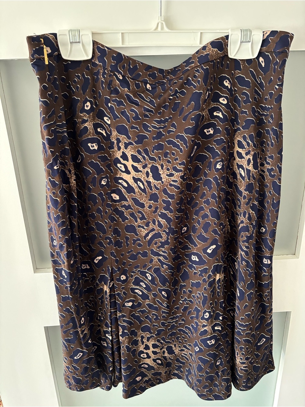 Tory Burch Brown and Navy Leopard-Print A-Line Skirt